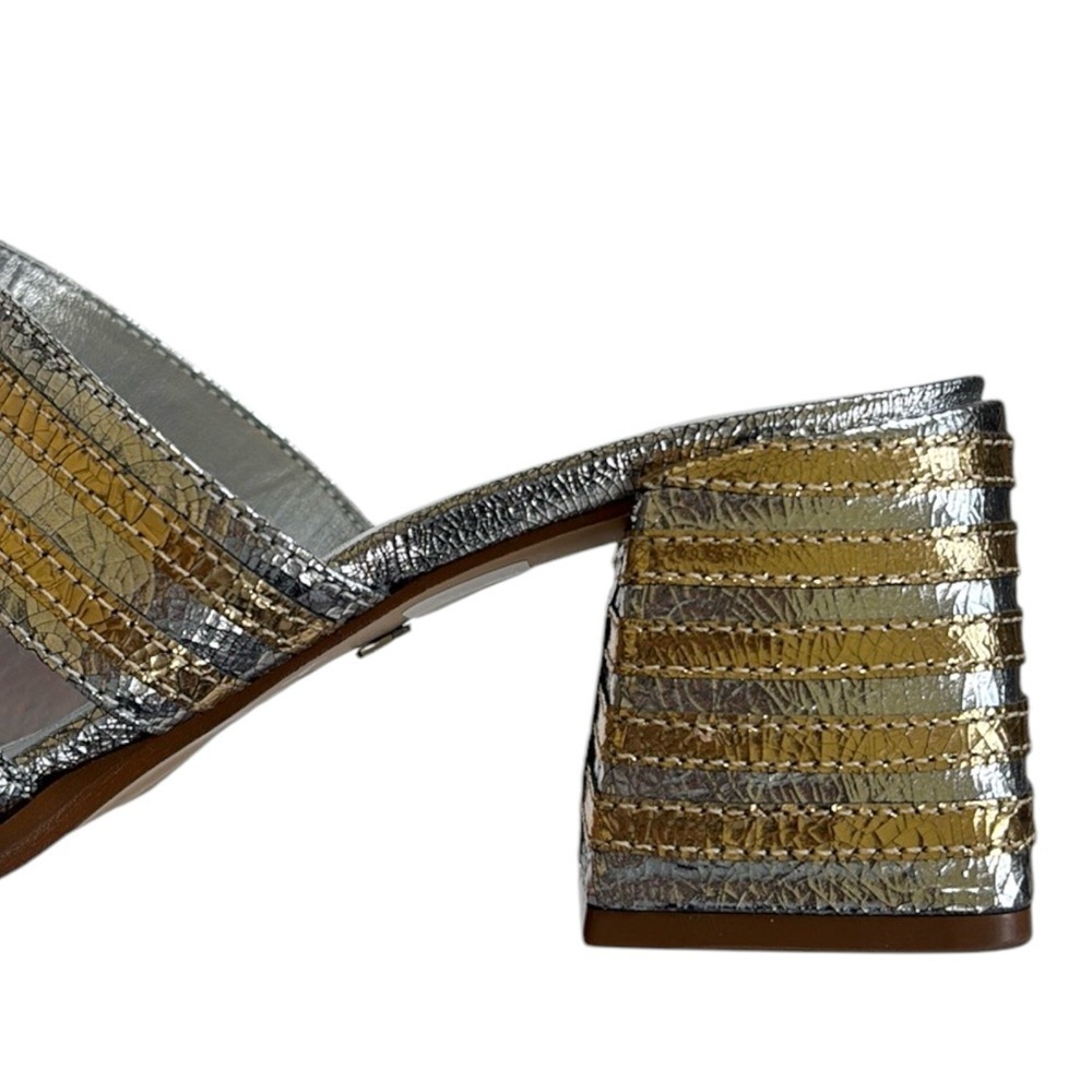 NWOT Arezzo Leather Heidi Heeled Sandals Silver Gold Size 9.5 - Picture 4 of 10